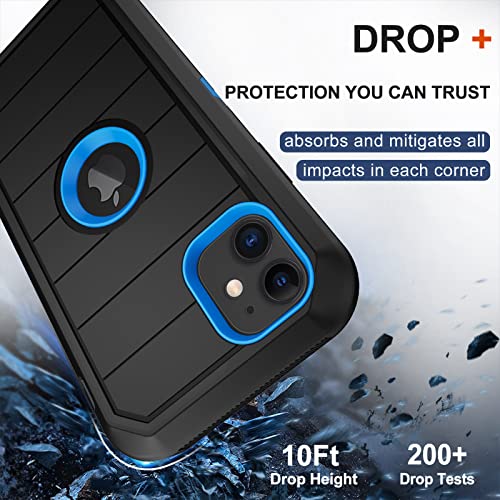 for iPhone 11 Case with Belt Clip Holster, 2 x Screen Protector, [Military Grade] Heavy Duty Full Body Shockproof Dust-Proof Drop Proof Rugged Protective Cover for Apple iPhone 11 (Black Blue B) - color: Black Blue B