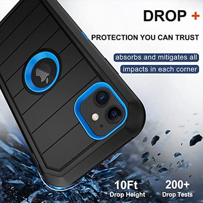 for iPhone 11 Case with Belt Clip Holster, 2 x Screen Protector, [Military Grade] Heavy Duty Full Body Shockproof Dust-Proof Drop Proof Rugged Protective Cover for Apple iPhone 11 (Black Blue B) - color: Black Blue B