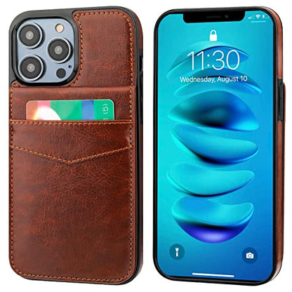 KIHUWEY for iPhone 14 Pro Max Wallet Case Card Holder Kickstand, Brown | Credit Card Slots, PU Leather, Magnetic Clasp, Flip Heavy Duty Protection Cover for Men and Women - color: Brown