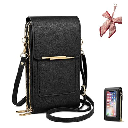 2026 Touchscreen Phone Crossbody Bag for Women, RFID Blocking Leather Mobile Phone Purse - color: Black