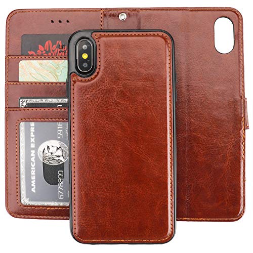 Bocasal Detachable Wallet Case Card Holder for iPhone Xs Max, Brown - color: Brown