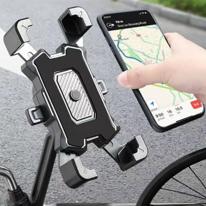 Motorcycle & Bike Phone Mount, 4-Claw Lock Anti-Vibration Phone Holder, 360° Adjustable Rotation Hands-Free GPS Navigation Cradle, Shockproof Stable Stand for E-Bike, Scooter & All Smartphones