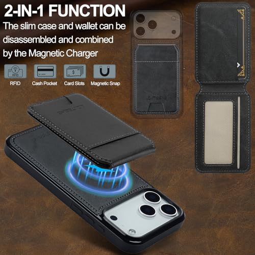 L3 2 in 1 Detachable Leather Wallet and Phone Cases Compatible with iPhone 17 Pro Max Case with Card Holder RFID Blocking, Compatible with Magsafe Charging 6.9 Kickstand (Black, IP 17 Pro Max) - color: Black, size: 6.9