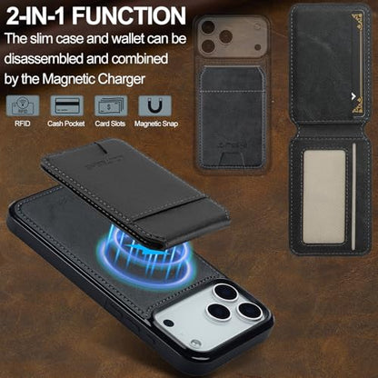 L3 2 in 1 Detachable Leather Wallet and Phone Cases Compatible with iPhone 17 Pro Max Case with Card Holder RFID Blocking, Compatible with Magsafe Charging 6.9 Kickstand (Black, IP 17 Pro Max) - color: Black, size: 6.9