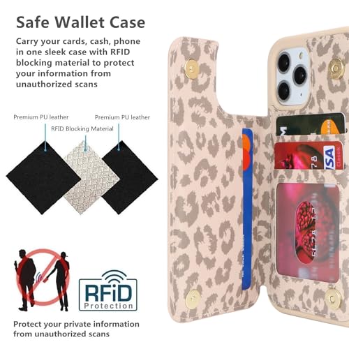 iCoverCase Compatible with iPhone 11 Pro Phone Case with Card Holder, Wallet Case for Women Men RFID Blocking PU Leather Protective Case 5.8 Inch (Beige Leopard) - color: Beige Leopard