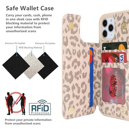 iCoverCase Compatible with iPhone 11 Pro Phone Case with Card Holder, Wallet Case for Women Men RFID Blocking PU Leather Protective Case 5.8 Inch (Beige Leopard) - color: Beige Leopard