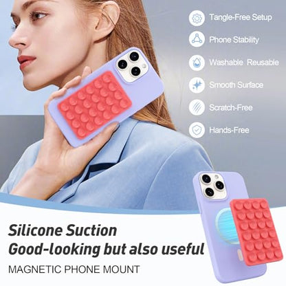 Magnetic Suction Phone Mount for MagSafe Case,Silicone Sticky (Rose Red) - color: Rose Red