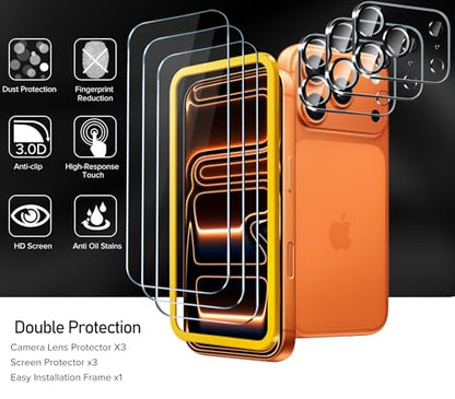 ivoler 3+3 Pack Tempered Glass for iPhone 17 Pro Max Screen Protector 6.9" with Camera Lens Protector with [ Alignment Frame], Anti-Scratch Case Friendly for iPhone17 Pro MaxTransparent HD Clear Film - size: iPhone 17 Pro 6.9''