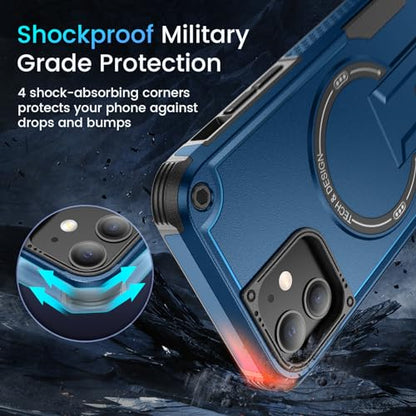 Caka for iPhone 11 Case, iPhone 11 Phone Case with Stand Blue | Compatible with MagSafe, Built-in Hidden Kickstand, Solid Protective Dual-layer TPU+PC Shockproof Magnetic Phone Cover - color: Blue