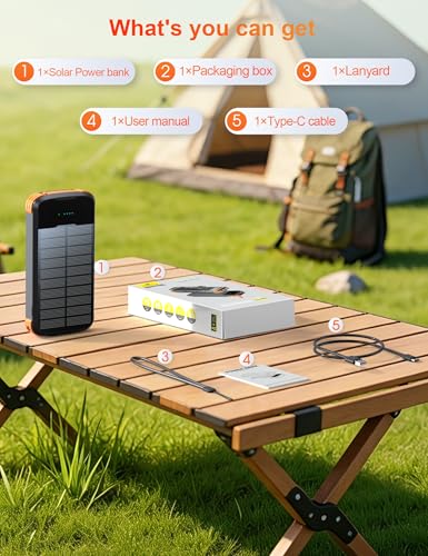 Solar Power Bank 40000mAh PD20W Fast Charging Portable Solar Charger - color: Orange