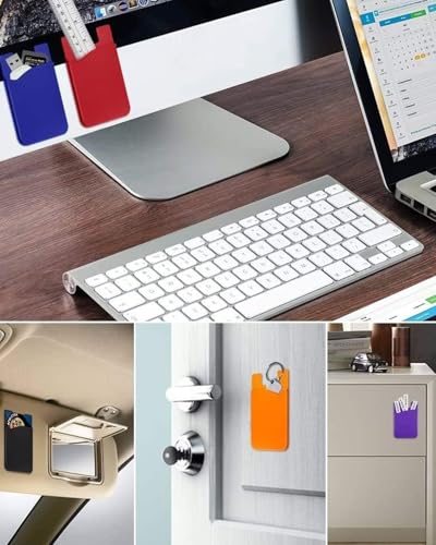 5Pc Silicone Card Holder for Phone Case, Stick On Wallet for iPhone - color: 5PC- Blue Color Scheme