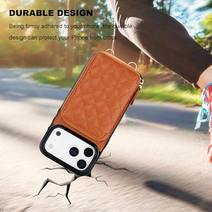 Bocasal Crossbody Wallet Case Card Holder for iPhone 17 Pro Max Brown | RFID Blocking PU Leather Zipper Handbag Purse, Kickstand Flip Folio Case with Card Slots Holder Wrist Strap Lanyard 6.9 Inch - color: Brown