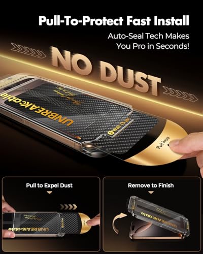 UNBREAKcable 3-Pack Screen Protector for iPhone 16 Pro Max,Tempered Glass | Shatterproof Glass [Easy Install][Auto Dust-Elimination][Bubble-Free][99.99%HD Clear][1:1 Full Coverage] - size: iPhone 16 Pro Max