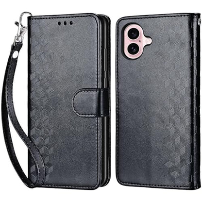 for iPhone 16 Wallet case, Black-Cube | 3 Card Holders, Kickstand, Shockproof TPU Shell, PU Leather, Magnetic Closure, Protective Flip Folio Cover, Women - color: 4