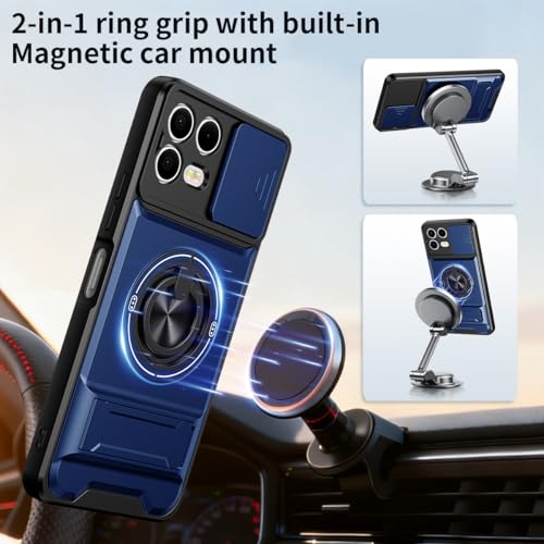 Compatible for T-Mobile Revvl 8 Pro TMRV08P5G Phone Case with HD Screen Protector, [Slide Camera Cover] [3 Stand Ways] Ring Holder Kickstand Military Grade Shockproof Protective Cover Case - Blue - color: Revvl 8 Pro Blue