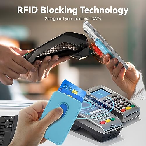 Magnetic Wallet Cell Phone Card Holder for Phone Case with Mag-Safe | Stronger Magnetic RFID Leather Phone Wallet Stick on Series of iPhone 17/16/15/14/13/12 and Pro/Promax, Lightblue - color: Light Blue, size: 1 Pack