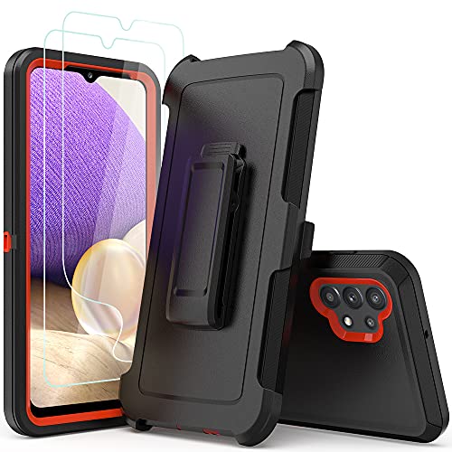 TENCO Compatible Samsung Galaxy A32 5G Case,with Screen Protectors, Shockproof Full Body Protection Kickstand Case Belt Clip Holster Samsung Galaxy A32 5G(Orange), (SM-A326B, SM-A326BDS) - color: Orange