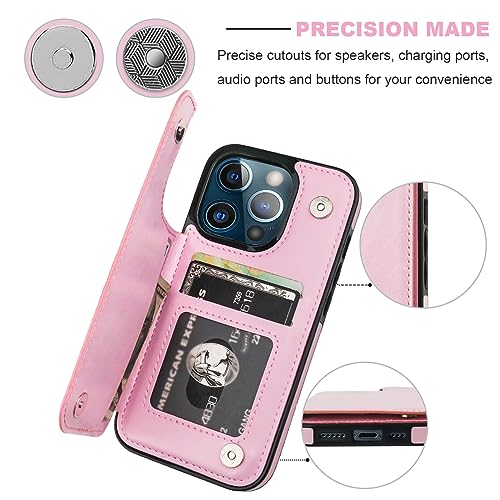 ONETOP for iPhone 13 Pro Wallet Case with Card Holder,Pink - color: Pink