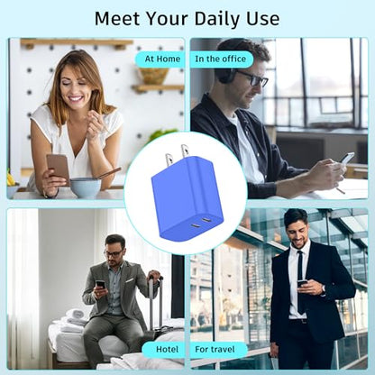 USB C Charger Block 3 Pack, Dual Port 20W Fast Wall Plug (Blue) - color: Blue
