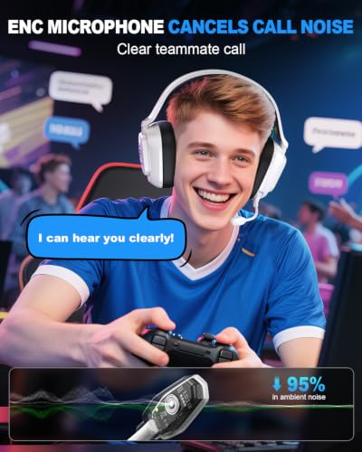 Wireless Gaming Headset for PS5 PS4 PC Switch Mac, 100H Playtime - color: Lunar White