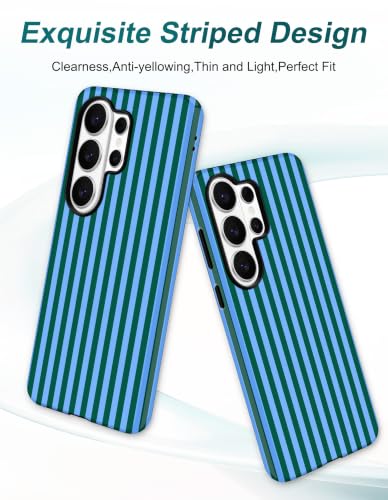 Magnetic Striped Phone Case for Samsung Galaxy A16 5G, Blue Green | Compatible with MagSafe, Cute Stripes Aesthetic Design, TPU and PC Protective Phone Cover for Women Men Girls Boys - color: Blue Green