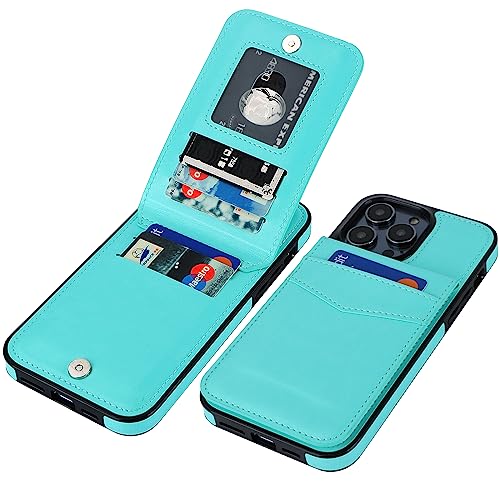 KIHUWEY for iPhone 14 Pro Max Wallet Case Card Holder Kickstand, Light Blue | Credit Card Slots, PU Leather, Magnetic Clasp, Flip Heavy Duty Protection Cover for Men and Women - color: Light Blue