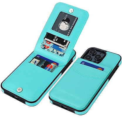 KIHUWEY for iPhone 14 Pro Max Wallet Case Card Holder Kickstand, Light Blue | Credit Card Slots, PU Leather, Magnetic Clasp, Flip Heavy Duty Protection Cover for Men and Women - color: Light Blue