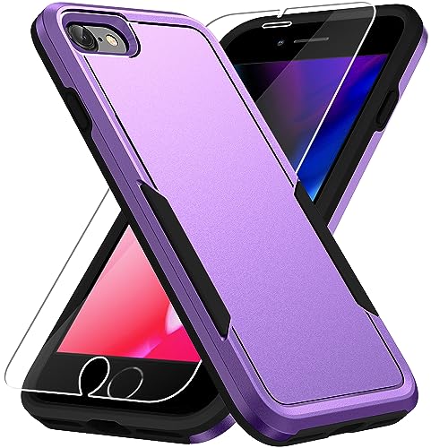 for iPhone SE Case 2022(3rd)/2020(2nd)/iPhone 7/8 Case, with Screen Protector,[Military Grade Drop Tested] Heavy-Duty Tough Rugged Shockproof Protective Phone Case, Purple - color: Purple