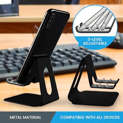 Black Phone Stand for Desk | 3 Positions Adjustable Cellphone Holder for Desk | Black Metal Phone Stand Tablet Holder | Desktop Tablet Stands Office Accessories | Compatible with All Devices - style: K