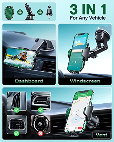 VANMASS Car Phone Holder Ultimate Military-Grade Strongest Suction & Clip Windshield Dash Best Strongest Cell Phone Automotive Dash Gauge Accents for iPhone 18 Pro Max 17 16 15 14 Green - color: Green