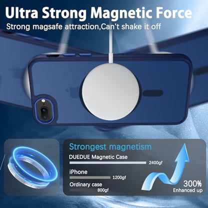 DUEDUE for iPhone 8 Plus Case, iPhone 7 Plus Phone Case Magnetic[Compatible with Magsafe], Translucent Matte Back Protective Cover Shockproof Cases for iPhone 7 Plus/8 Plus, Deep Blue - color: Blue