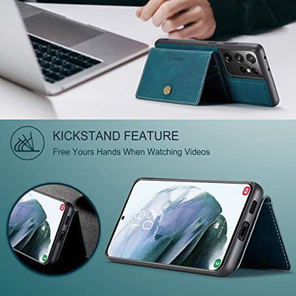 Simicoo Compatible with Samsung S22 Ultra Detachable Magnetic Wallet case Credit Card Holder Money Clip Front Pocket Stand Leather Men Women Wallet Double Shockproof (Blue) - color: Blue