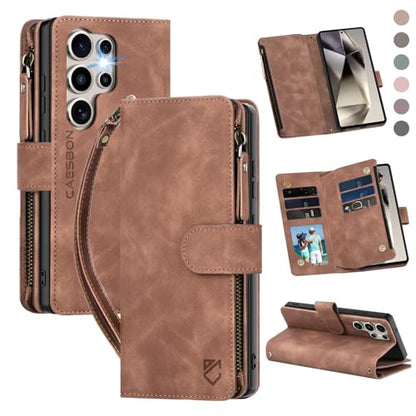 for Samsung Galaxy S24-Ultra-Wallet Case: with RFID Blocking Card Slots (6 Cards) | Soft PU Leather Magnetic Snap Zipper Pocket | Crossbody Wrist Strap Protective Phone Cover - Brown - color: A Brown, size: Galaxy S24 Ultra（6.8‘’）