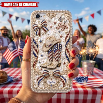 4th of July, Personalized Clear Phone Case, Present for Patriotic Lovers Custom USA Flag Smartphone Cover Unique Summer Accessory Accessories