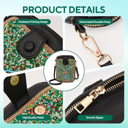 Women's Small Crossbody Cell Phone Bag, Boho Colorful Beaded Purse Wallet with Handmade Cute Patterns - color: Pattern 2