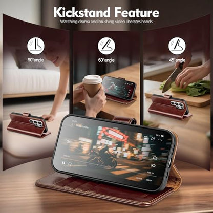 Compatible with Samsung Galaxy S26 Ultra Genuine Leather Case Wallet with Card Holder,Women Men Real Leather Flip RFID Blocking Credit Card Slots Kickstand Protective Phone Cover,Brown - color: Brown, size: Samsung Galaxy S26 Ultra - 6.9"