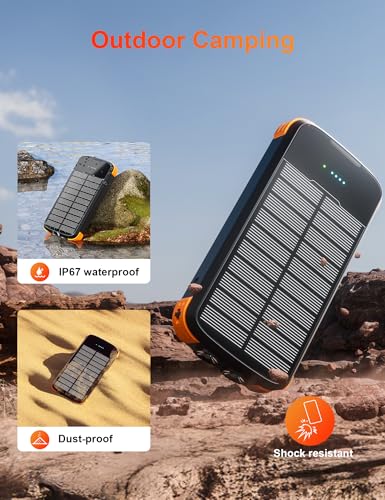 MINRISE Solar Power Bank 40000mAh, Portable Charger PD 20W Fast Charging - color: Orange-black