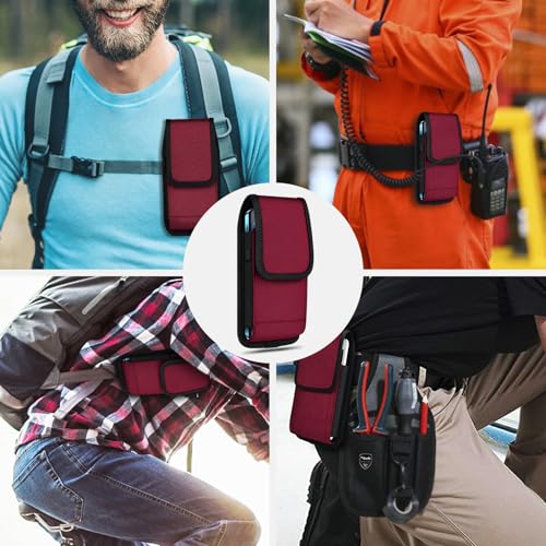 ykooe Cell Phone Pouch Nylon Belt Holster Case Compatible with iPhone 17 16 15 14 13 12 11 & Pro Models, Samsung Galaxy S20 S21 S22 S23 S24 S25, Red–L - color: Red, size: L