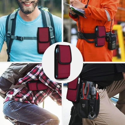 ykooe Cell Phone Pouch Nylon Belt Holster Case Compatible with iPhone 17 16 15 14 13 12 11 & Pro Models, Samsung Galaxy S20 S21 S22 S23 S24 S25, Red–L - color: Red, size: L