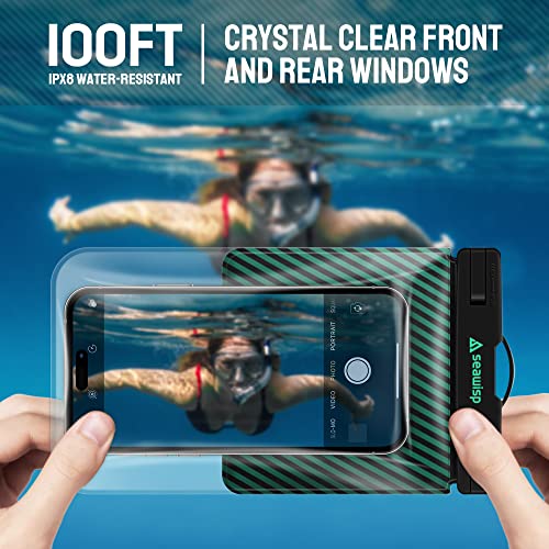 Universal Waterproof Phone Pouch [Double Space] IPX8 Dry Bag with Lanyard for iPhone 16 15 14 13 12 Pro Max XS XR X Galaxy S25 S24 S23 Ultra, Fit All Phones Up to 8'', Black/Green - color: Black/Green