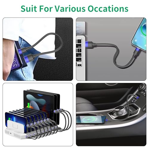 1ft Multipack Short iPhone Charger Cable for iPhone 14 13 12, Bulk Short USB A to USB C Cable 12 inch for Charging Station Compatible with iPhone 15 Samsung Galaxy S20 S10 Note 20 10, 10 Pack Mixed - size: 1 Foot, style: 5P Lightning + 5P USB-C