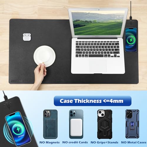 Wireless Charging Desk Mat, Mouse Pad,Black-R, 32 * 16inch - color: Black-r, size: 32" x 16"