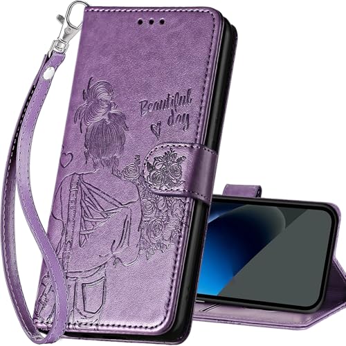 for Google Pixel 10a Wallet case, Purple-Girl | 3 Card Holders, Kickstand, Shockproof TPU Shell, PU Leather, Magnetic Closure, Protective Flip Folio Cover, Women - color: 2