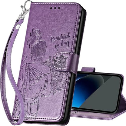 for Google Pixel 10a Wallet case, Purple-Girl | 3 Card Holders, Kickstand, Shockproof TPU Shell, PU Leather, Magnetic Closure, Protective Flip Folio Cover, Women - color: 2