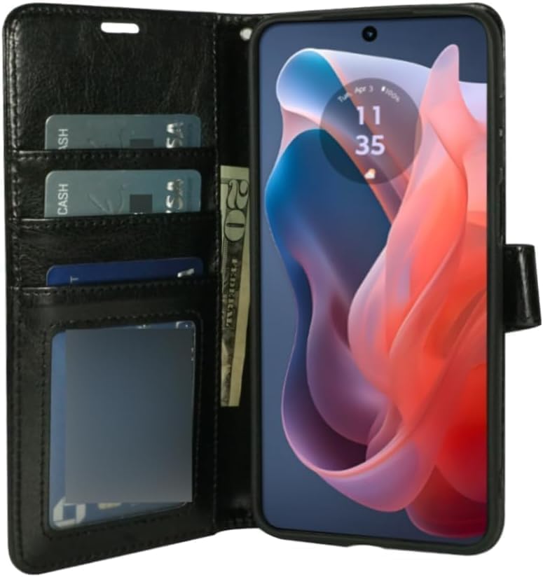 Zase Motorola Moto G Power 5G (2025/2026) Wallet Phone Case PU Leather Professional Pouch Purse Slim Fit Flip Folio Magnetic Closure w/Kickstand ID Card Slot Strap Handy Design (Luxury Black) - color: Luxury Black