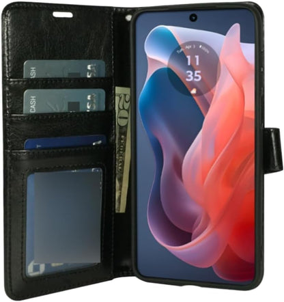 Zase Motorola Moto G Power 5G (2025/2026) Wallet Phone Case PU Leather Professional Pouch Purse Slim Fit Flip Folio Magnetic Closure w/Kickstand ID Card Slot Strap Handy Design (Luxury Black) - color: Luxury Black