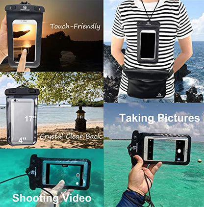 Freegrace Waterproof Pouches with Waist Strap / Pouch Case Bundle Set- Keep Your Phone & Valuables Dry and Safe - Waterproof Dry Bags for Boating Swimming Snorkeling Kayaking Beach Water Parks Pool - color: Gray + Waterproof Case