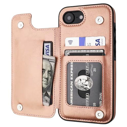 ONETOP for iPhone 17e/16e Wallet Case with Credit Card Holder,Rosegold | Kickstand,ID/Cash Holder,Case Wallet with Card Slots,Double Magnetic Clasp,Durable PU Leather Shockproof Cover for Women Men - color: Rose Gold