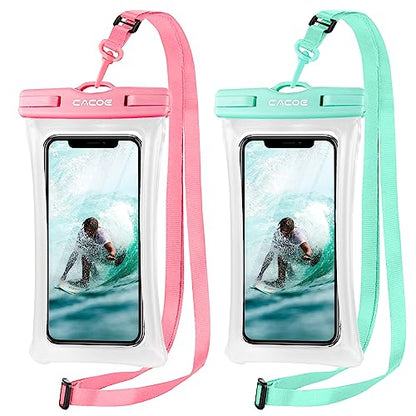 CACOE Floatable Waterproof Phone Pouch 2 Pack Up to 7.0",Blue+Pink | Floatable, IPX8 Waterproof Phone Case,Adjustable Lanyard,Dry Bags for Beach/Cruise/Travel/Camping/Kayak/Vacation Essentials - color: Blue+Pink