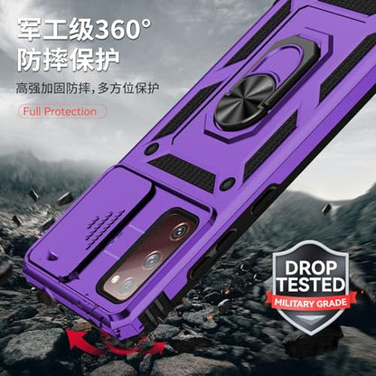 for Samsung Galaxy S20 FE 5G Case with Camera Lens Cover HD Screen Protector, Military-Grade Drop Tested Magnetic Ring Holder Kickstand Protective Phone Case for Samsung Galaxy S20 FE 5G, Purple - color: Purple with camera cover Military-Grade 2nd gen
